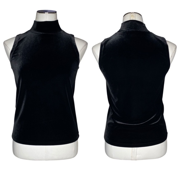 J. Crew Black Velvet Mock Neck Tank Top - Picture 1 of 8